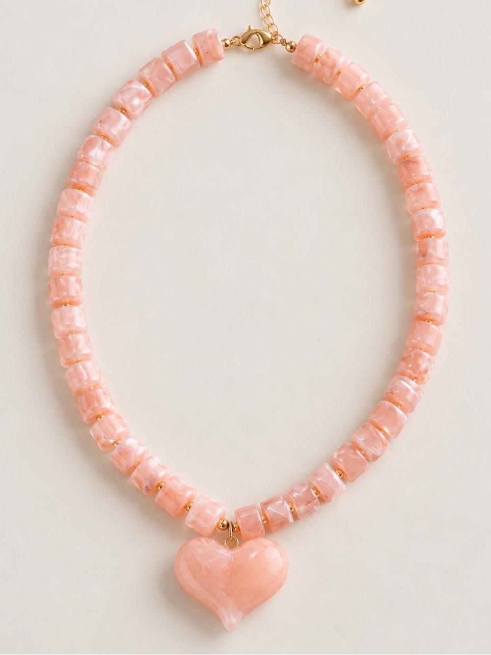 New! Blush Pink Heart Pendant Beaded Necklace NWOT